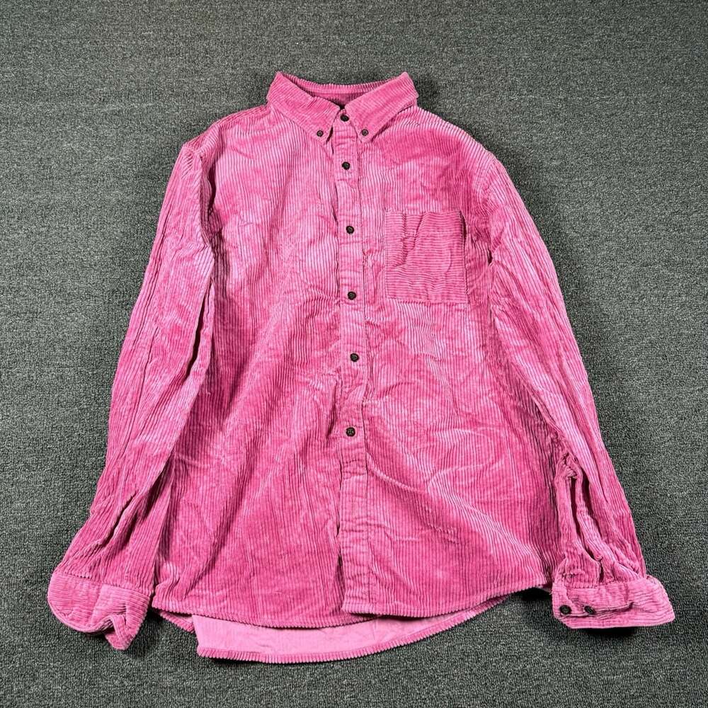 Houston White Corduroy Button-Down Shirt Size L Pink Cotton
